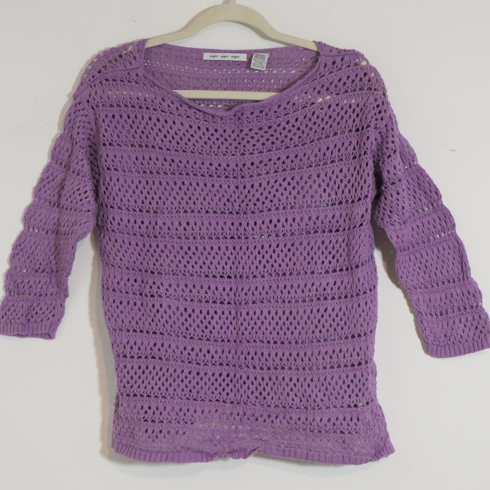 Eight Eight Eight Womens Crochet Open Knit Sweater M Purple Boho Cottagecore